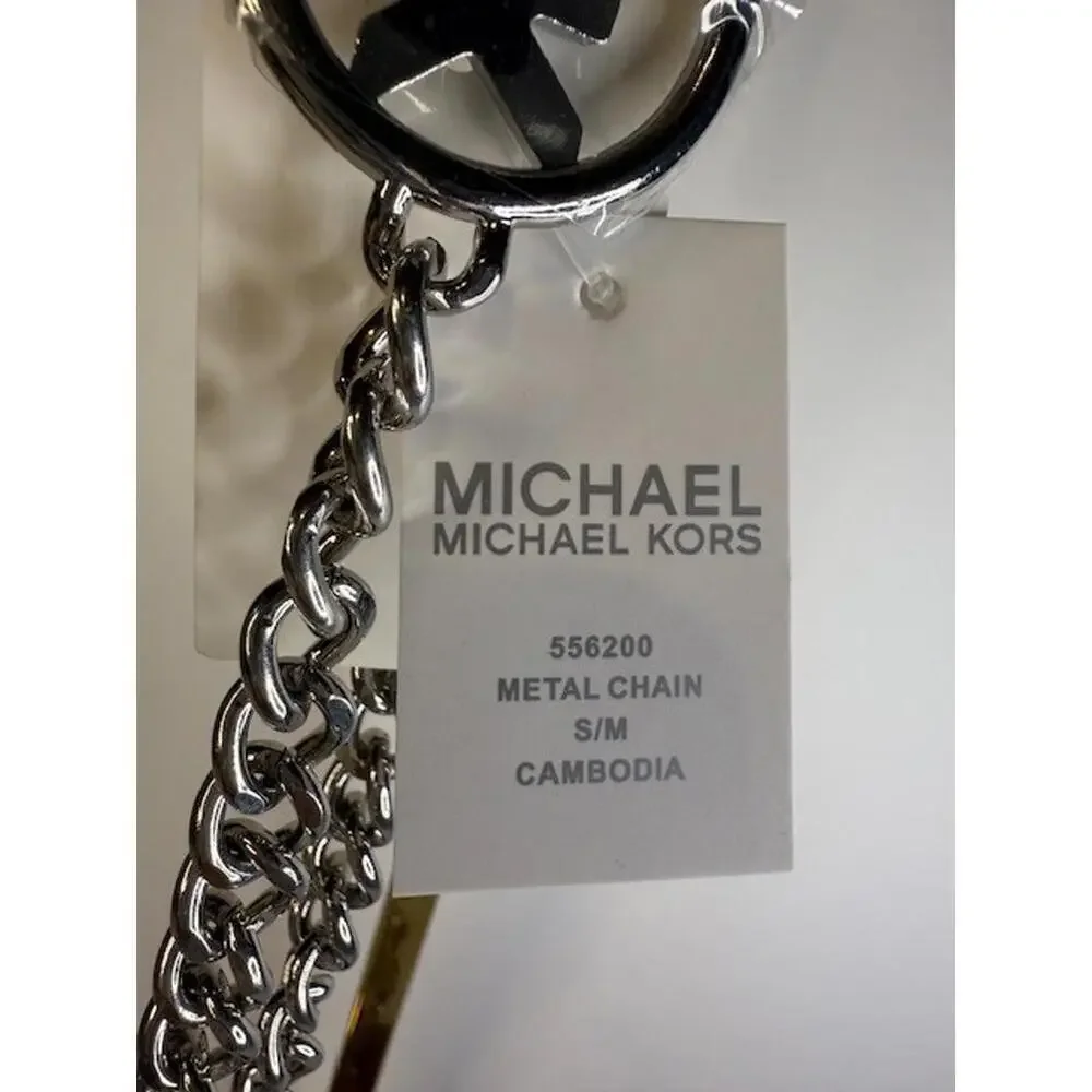 Michael Kors Silver Chain Belt MK Logo Medallion Adjustable S/M NWT